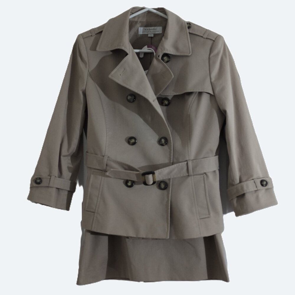 Tahari Arthur S. Levine Beige Short Trench Coat and Skirt Set Sizes 10/8